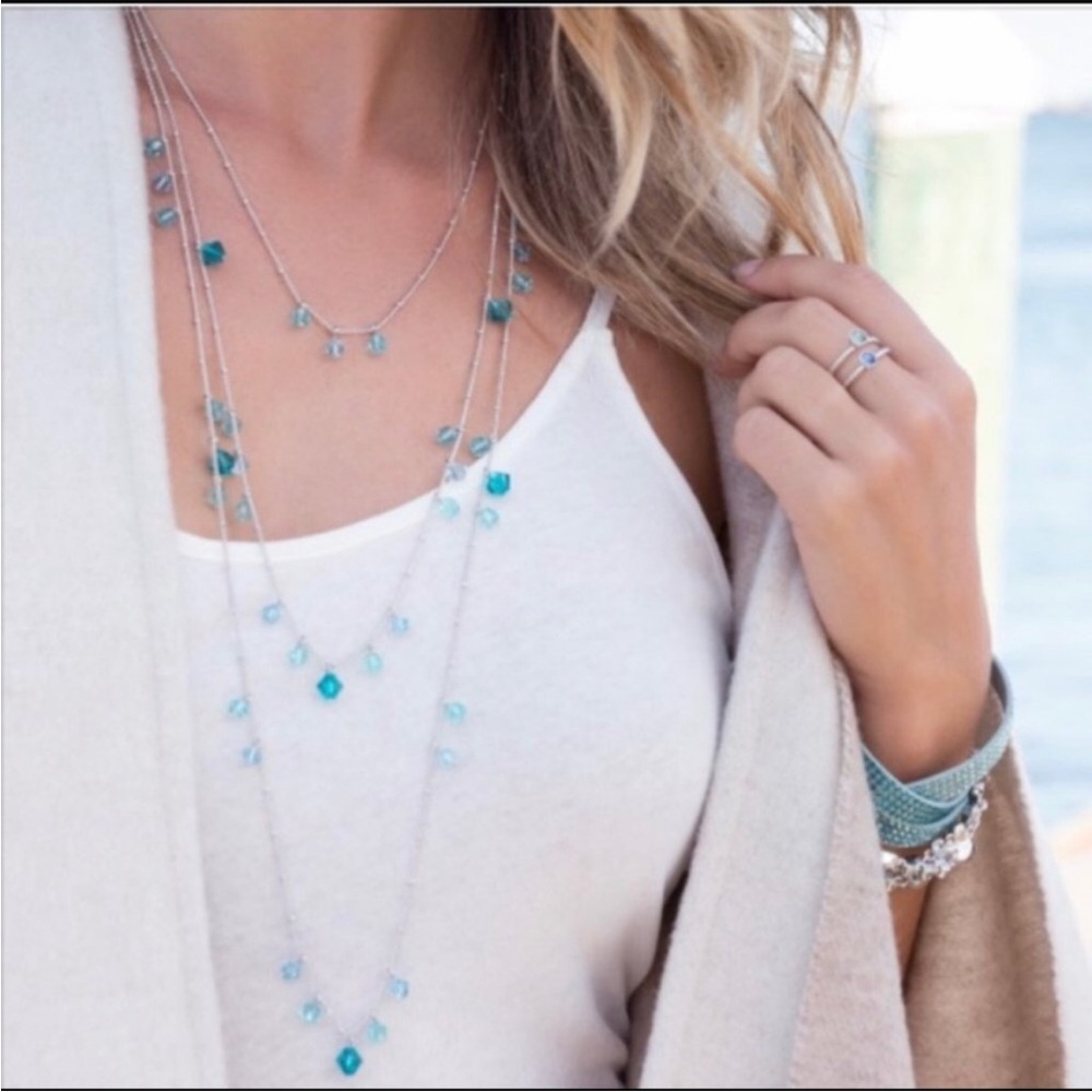Teal Waterfall Necklace Swarovski by Touchstone
